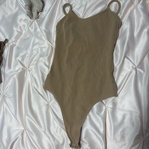 American Eagle Outfitters Tan Ribbed Bodysuit